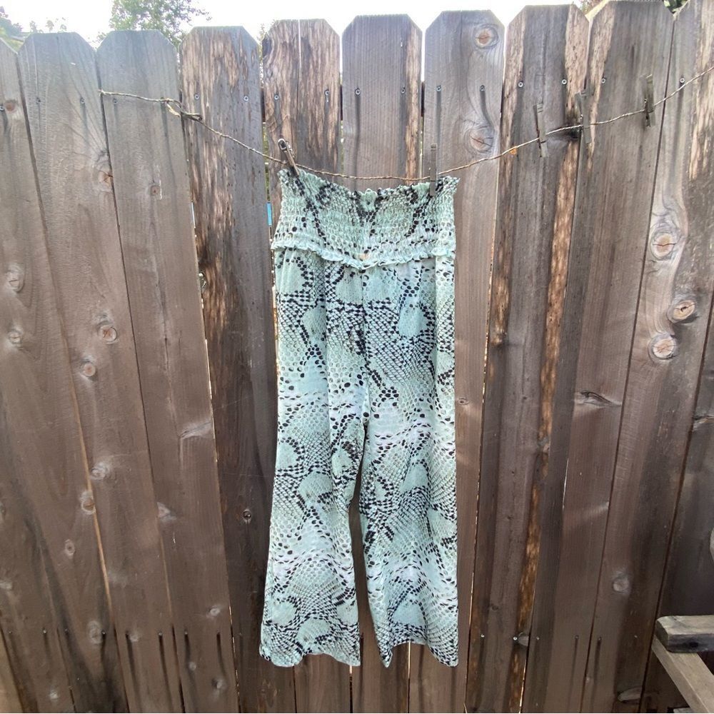 Agua Bendita Cobra Snake Wide Leg Smocked Sheer Palazzo Pants Cover size small